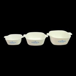 3 CorningWare Blue Cornflower: 24oz P-43-B, 1 1/2Qt P-1 1/2-B, 1 3/4Qt P-1 3/4-B